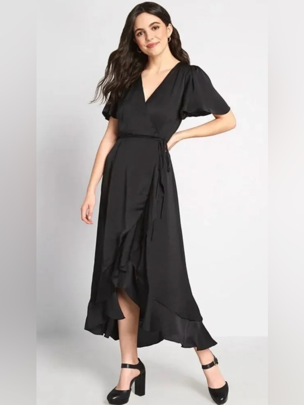 Modcloth Black Wrap High-Low Maxi Dress